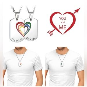 Jakob Miller Rainbow LGBT Pride Matching Heart Dog Tag Stainless Steel Unisex